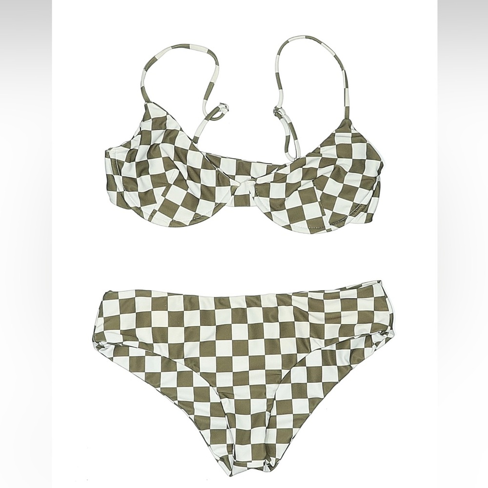 Mikoh Mini Olive and White Checkered Bikini 2piece size M/L kids Girls